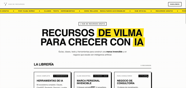 Hub de recursos para leads — construido con IA por Vilma Núñez