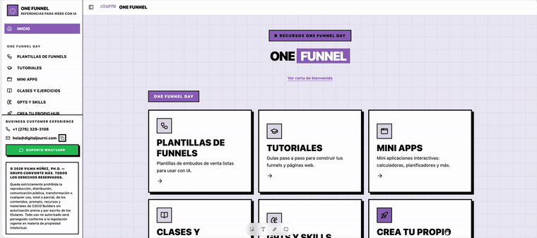 Hub de implementación One Day — construido con IA por Vilma Núñez